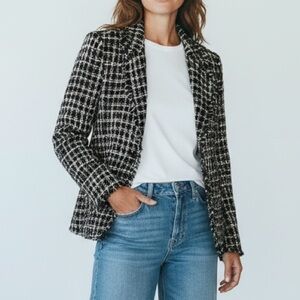 Silkland Black Cream Tweed Plaid Silk Suit Jacket blazer
Old Money classic
